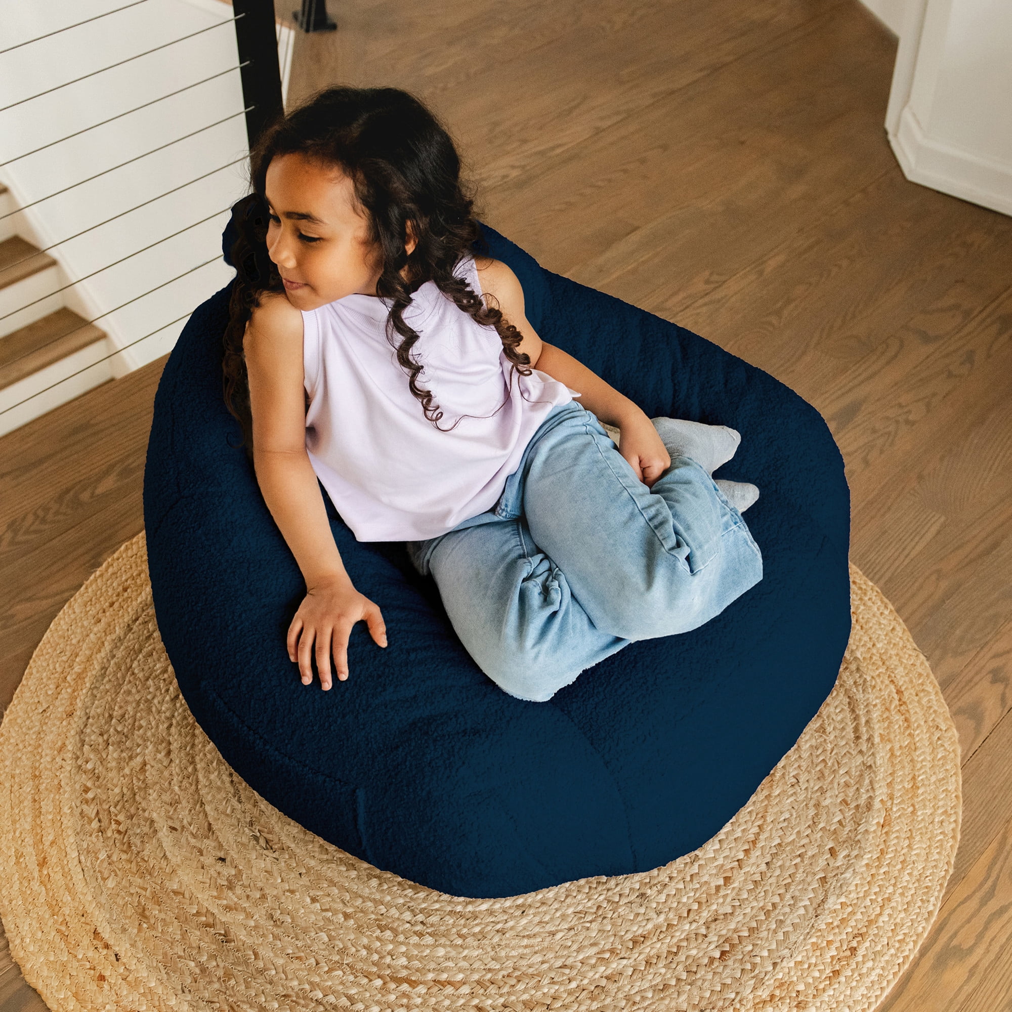 Big Joe Cloudberry Kids Foam-Filled Bean Bag Chair, Deep Blue Teddy Boucle