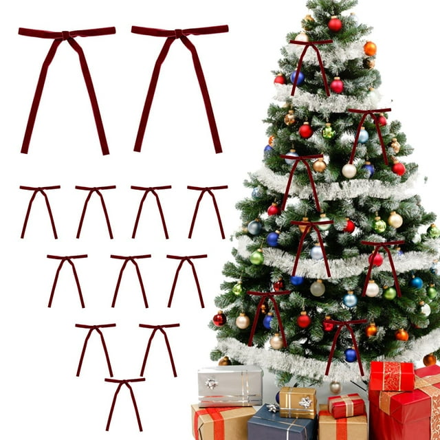 Staron 12 Pcs Nœuds en Velours pour Arbre de Noël, Nœuds Rouges pour Arbre de Noël, Nœuds en Velours Nœuds de Noël Guirlande Déco Couronne Vintage Nœud