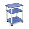 Luxor 18" x 24" x 34" Tuffy Three Shelf Flat Utility Cart With Staggered Shelf Height And Electrical - Blue With Putty Legs