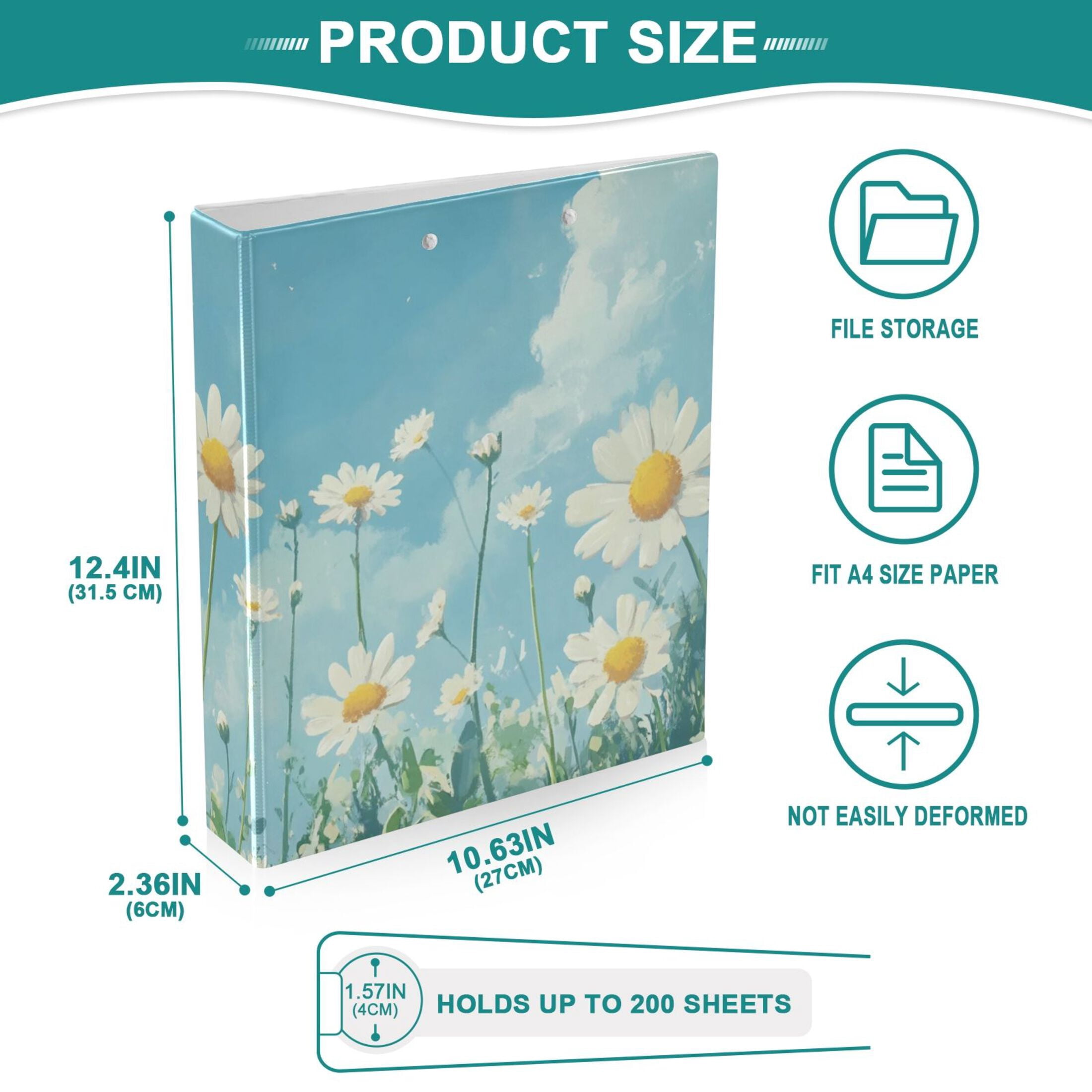 Spring Flowers Painting 3 Ring Binders 1.5 inch Hardcover File Folders with Interior Pockets A4 Size Organizer for School Office Hospital