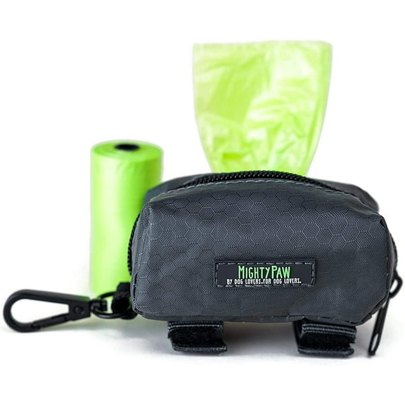 Mighty Paw Dog Poop Bag Holder, Zippered Pouch Includes Carabiner Hook and Fits 1 Roll of Pick-up Bags, Green