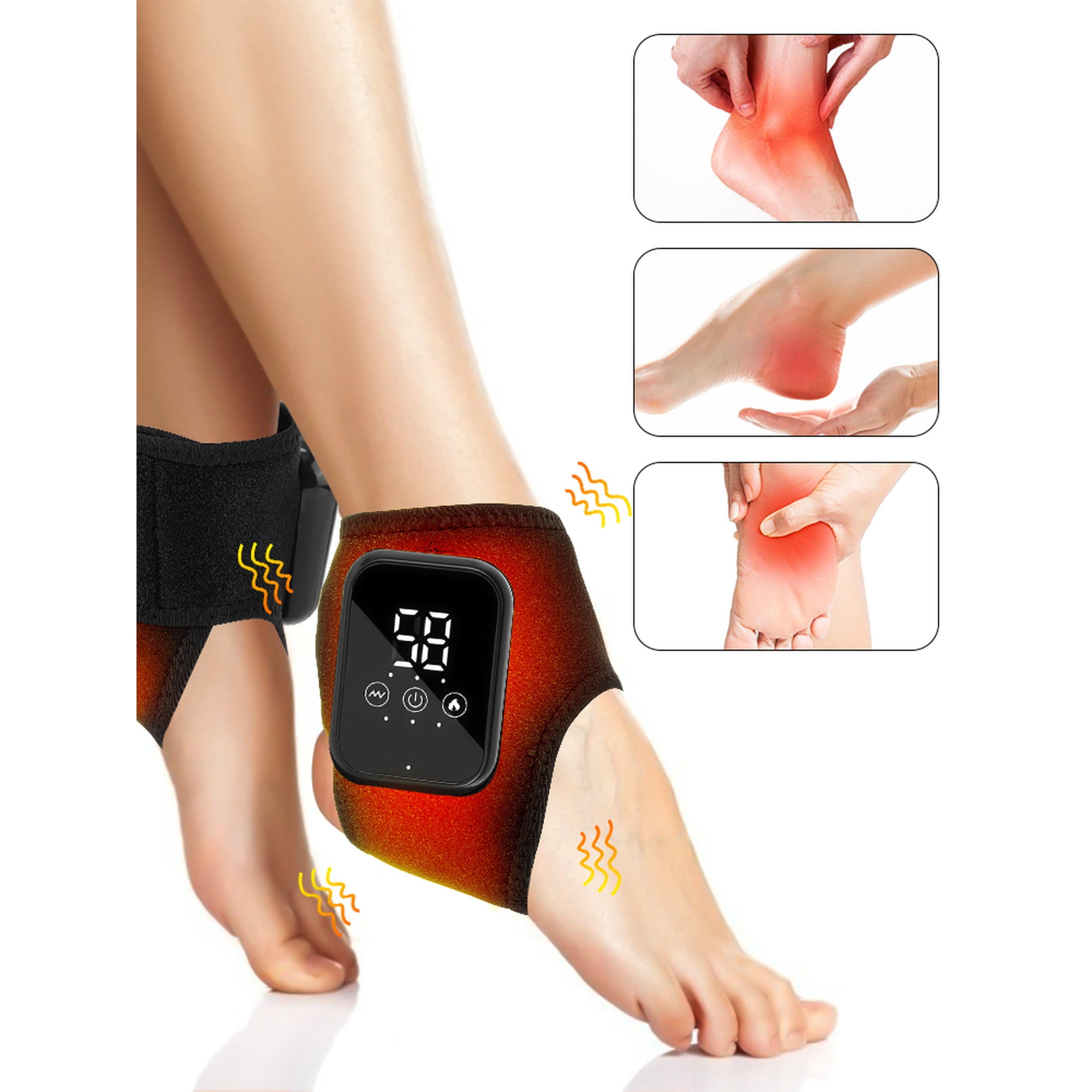 SZHexuan Cordless Heated Ankle Massager, USB Rechargeable Foot Heating Pad Wrap, 3 Heat & 3 Vibration Modes, Electric Ankle Brace Warmer with Auto Shut-Off