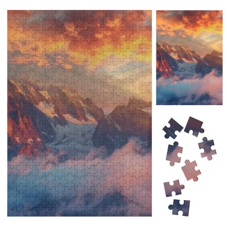 Sheronv Mountain Range Clouds Sunset Wooden Jigsaw Puzzle Vertical Challenging Difficult Wood Puzzles for Adults - Wooden Gift for Family Friends 300PCS