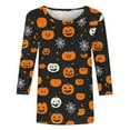 thumbnail image 4 of Enjoytime Cute Womens Tops Halloween Pumpkin Printed 3/4 Sleeve Blouse Casual Loose Round Neck Shirt Fall Winter Plus Size Clothes for Women, 4 of 5