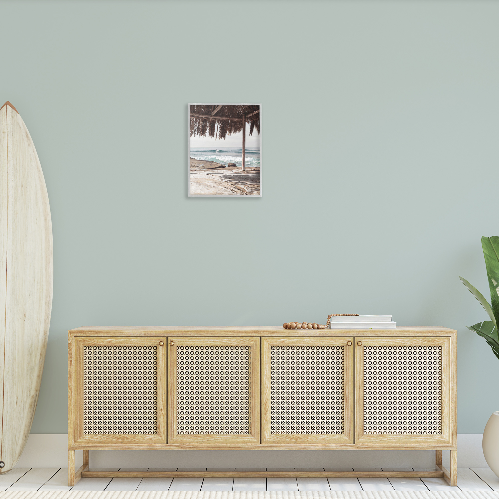 Stupell Industries Tropical Beach Canopy Landscape Painting Gray Framed Art Print Wall Art, 16 x 20