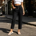 thumbnail image 6 of Ruimatai Womens High Waist Button Front Pleated Capri Pants Pockets Straight Leg Casual Trousers, 6 of 8