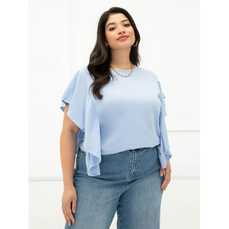 ELOQUII Elements Women's Plus Size T-Shirt with Flutter Sleeves