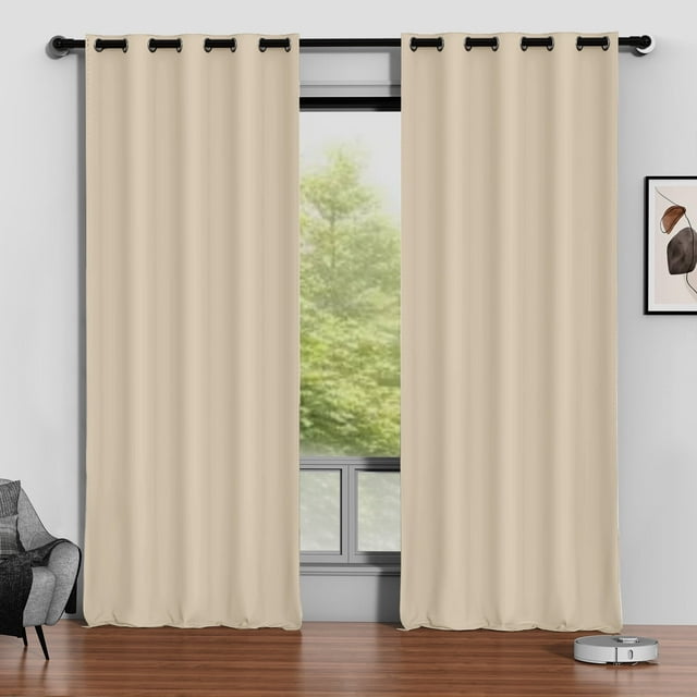 Cortinas Blackout Beige, Juego de 2 Paneles de 52 x 96 Pulgadas, Cortinas Térmicas Aislantes Que Oscurecen la Habitación para Recámara y Sala de Estar, Protección de Privacidad y Reducción de Ruido