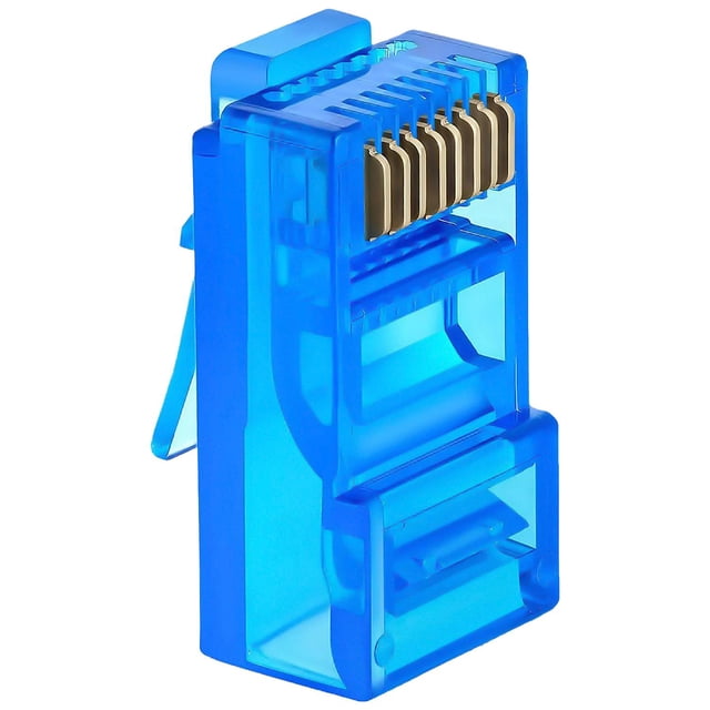 Conector Ethernet RJ45 Macho de Paso CAT6 CrystalBlue VentDepot 1 Paquete 1x40 Pzas Azul Traslúcido Plástico y Metal