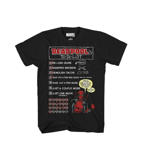 Deadpool Mens T-Shirt - To Do List Graphic T-Shirt for Adults (Large)