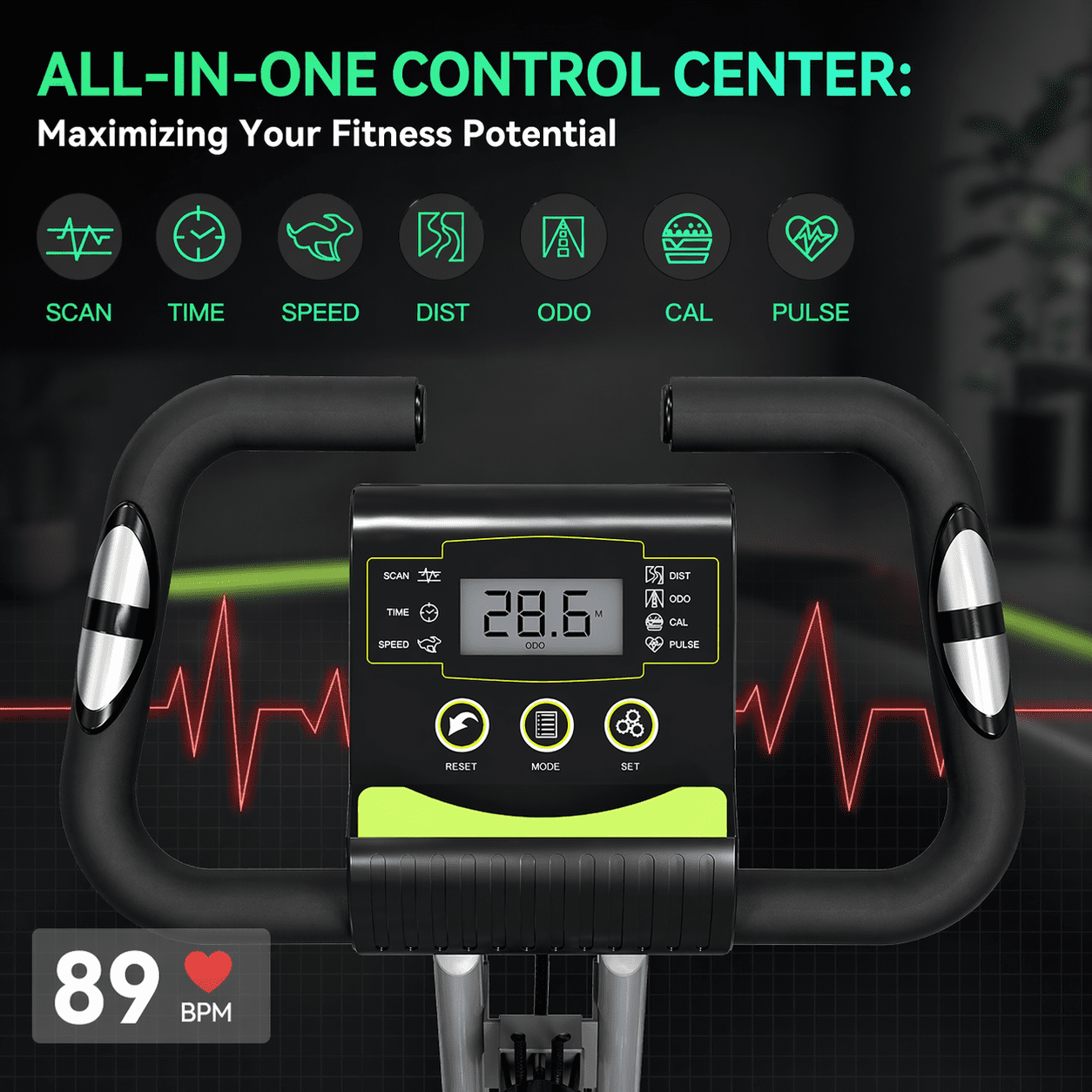 USLIM 5-in-1 Foldable Exercise Bike for Small Apartments, Stationary Bikes with 16-Level Magnetic Resistance, Arm Bands, 300 lbs Capacity