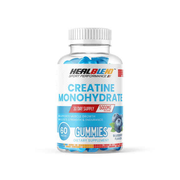 Healblend Sport Performance Creatine Monohydrate Gummies, Muscle Growth, Strength & Endurance Support Blueberry Flavor, 5000mg, 60 Count