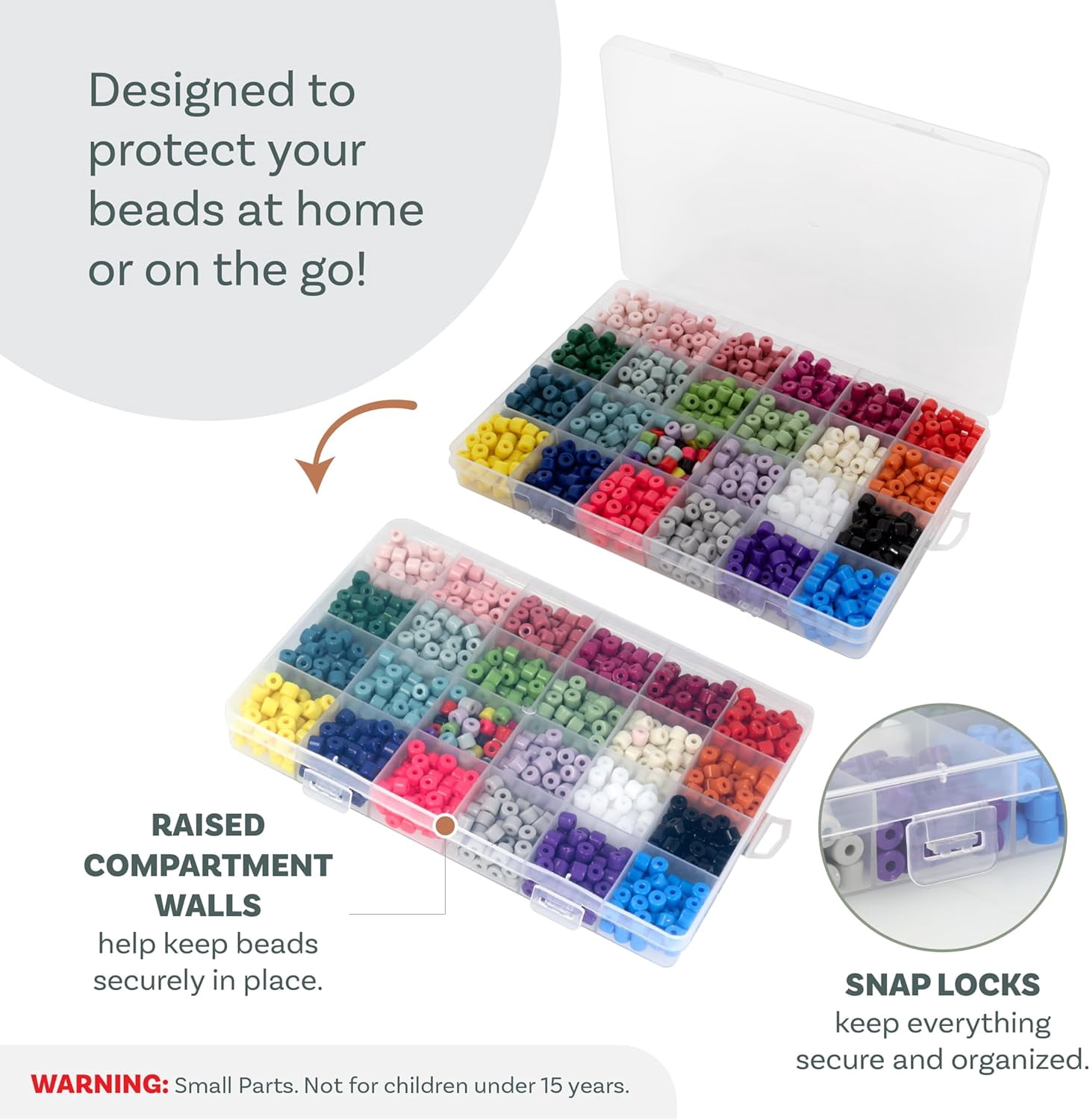 The Beadsmith Acrylic Beads Assortment – Tube Beads Assorted Colors, Approx. 1200pc, 24 Compartments, 23 Colors + Mixed, 0.25" x 0.2" Cylinder Beads