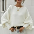 thumbnail image 2 of UJNDER Casual Round Neck Knitted Sweater for Women Long Batwing Sleeve Solid Color Soft Loose Ribbed Pullover White M, 2 of 9