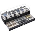 thumbnail image 1 of Estuche Organizador para Relojes, Joyero Caja Relojera Tapa Acrílico Claro 2 Capas Vitrina Cuero Sintético Cajón Almacenaje para Joyas Reloj Hombre Mujer Regalo Unisexo-6 Ranuras, Negro, 1 of 8