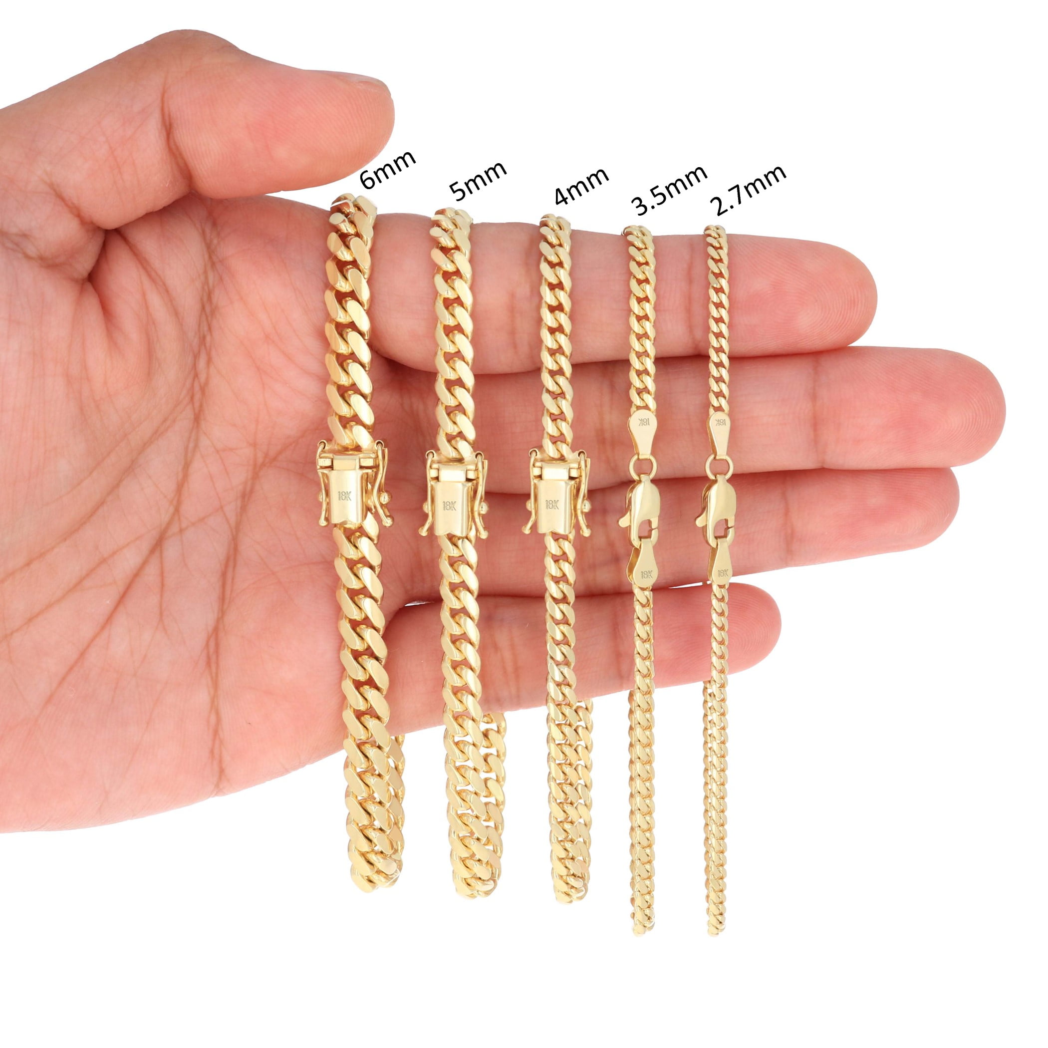 Nuragold 18K Real Yellow Gold Solid Miami Cuban Link Chain Bracelet 7"-9" (2.7mm-7mm) Italian Jewelry for Men & Women