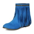 thumbnail image 4 of Up to 35%! Women's Slip On Ankle Boots Women's Fashionable Casual Versatile Cool Winter Tassel Sleeve Boots Short Boots Thick Heel Ankle Boots Blue 41, 4 of 9
