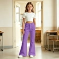 thumbnail image 6 of Ticikt Girls Flare Pants, Solid Color High Waist Stretch Bootcut Casual Trousers with Pockets for Kids,Purple, 6 of 7