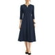 thumbnail image 1 of Vestido de trabajo para mujeres INSPIRE CHIC, corte A, mangas 3/4, vestido midi elegante, azul marino, 2XL, 1 of 6