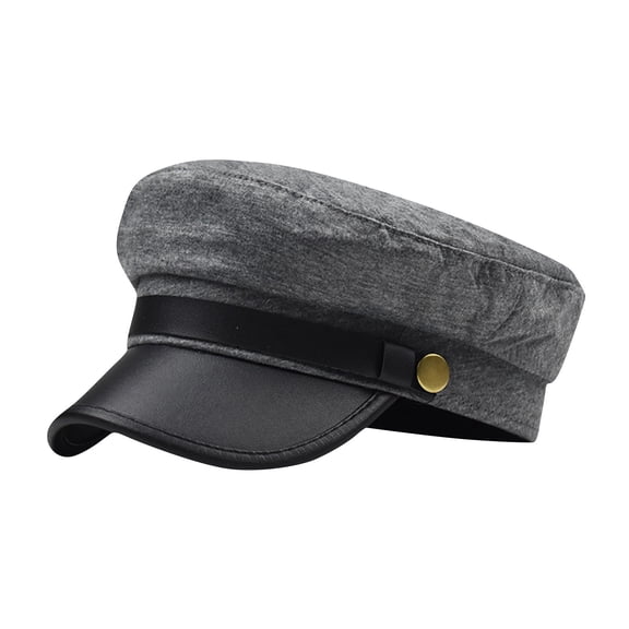 Voska Unisex Vintage Leather Flat Top Beret Cap Breathable Cotton Summer Fall Outdoor Hat Gray