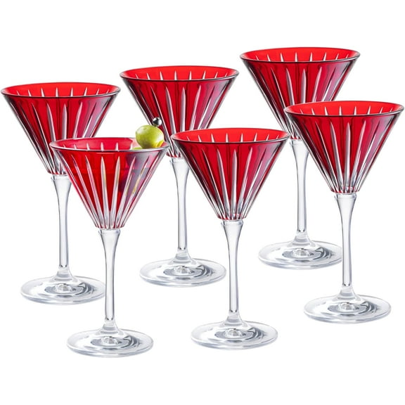 Barski Colored Martini Cocktail Glass - Ruby Red Stemmed Glasses for Champagne, Cocktails, Margarita - Set of 6 - Gift Ready - 7 Oz. - Made in Europe
