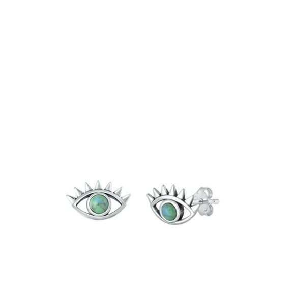 Sterling Silver Simulated Turquoise Evil Eye Stud Good Fortune Earrings .925 New Jewelry Female
