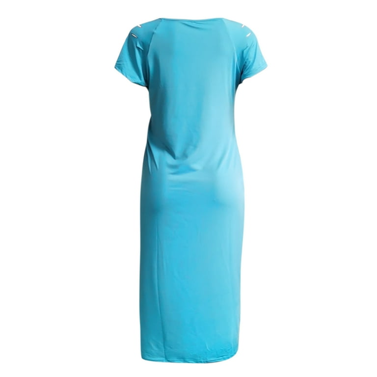 Fesfesfes Plus Size Dress for Women Basic Round Neck Bodycon Dress Solid  Color Ripped Short Sleeve Skinny Dress Casual Wear to Work Pencil Dress -  Walmart.com