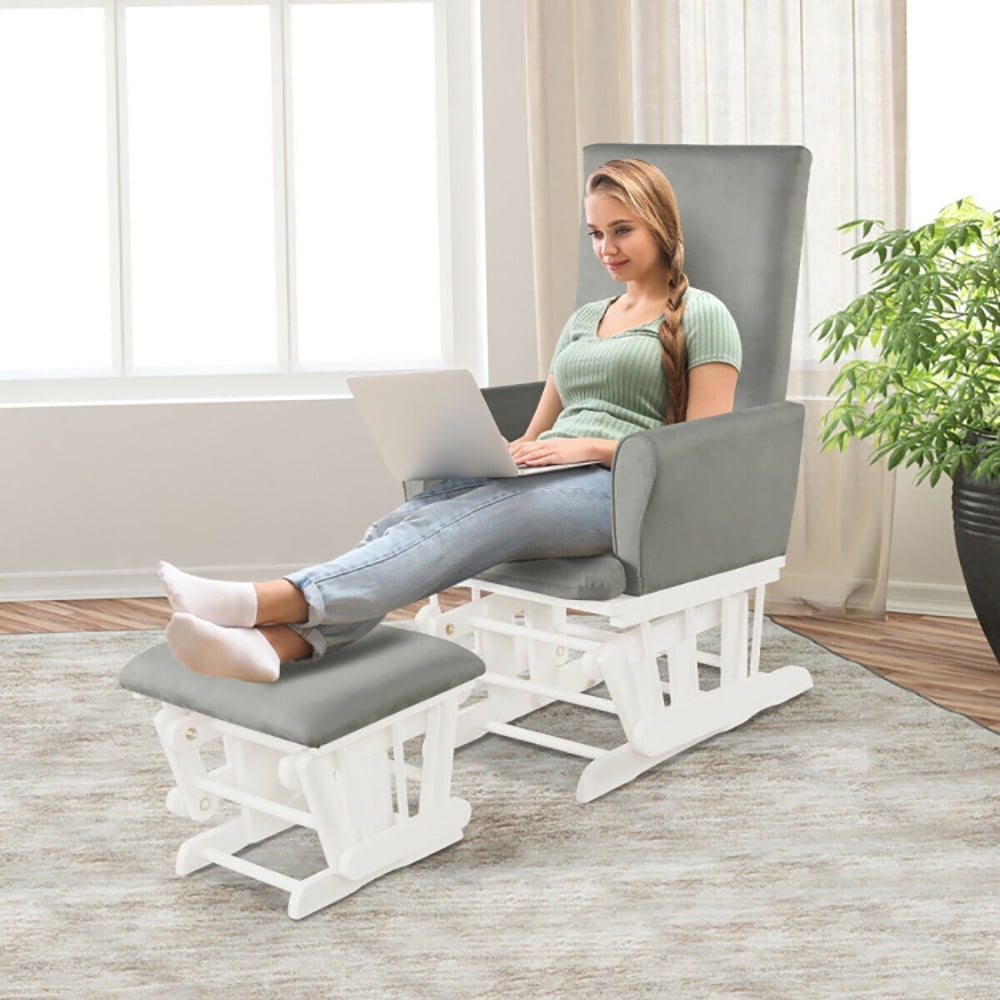 Barara King Recliner Chair, Reclining Chair,Lounge Chair,Baby Nursery Relax Rocker Rocking Chair Glider and Ottoman Cushion Set-Gray