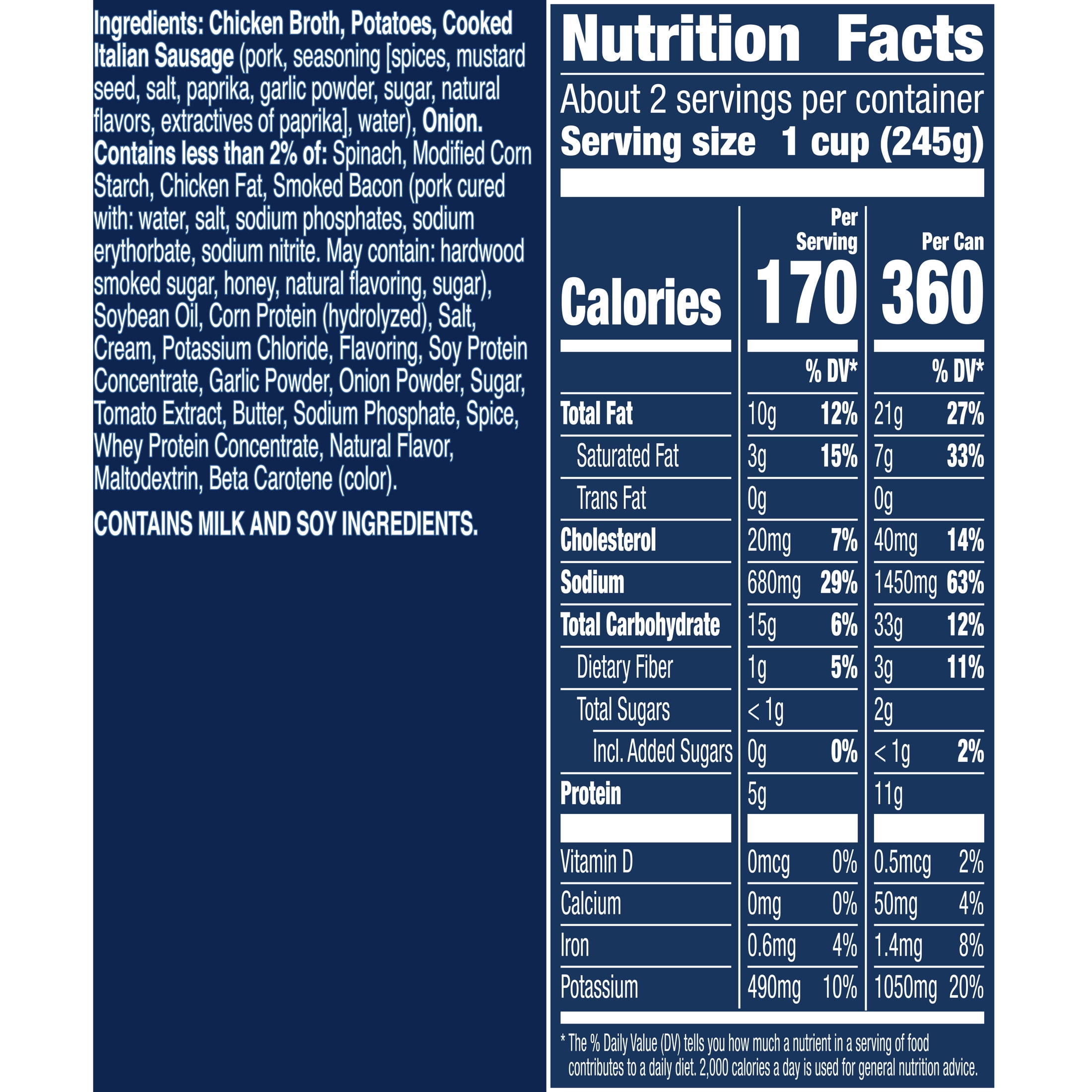 (5 pack) Progresso Rich and Hearty, Italian Sausage and Potato Canned Soup, Gluten Free, 18.5 oz