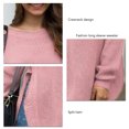 thumbnail image 4 of Suéter de punto para mujer, manga larga, dobladillo dividido, cuello redondo, dobladillo curvado, Top suelto de otoño para invierno y otoño, 4 of 5