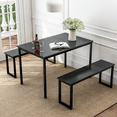 ModernLuxe 3 Piece Dining Set  Kitchen  Table  with Benches  