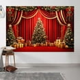 thumbnail image 4 of 7 x 5 ft Christmas Backdrop Red Gold Stage Curtain Christmas Tree Floral Gift for Xmas Holiday Party Decorations Glitter Stars Balls Family Kids Santa Claus Party Photo Booth Studios Props, 4 of 5