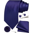thumbnail image 3 of Purple Ties for Men Plaid Checkered Tie Set Silk Necktie Pocket Square Handkerchief Cufflinks Lapel Pin Tie Clip, 3 of 6