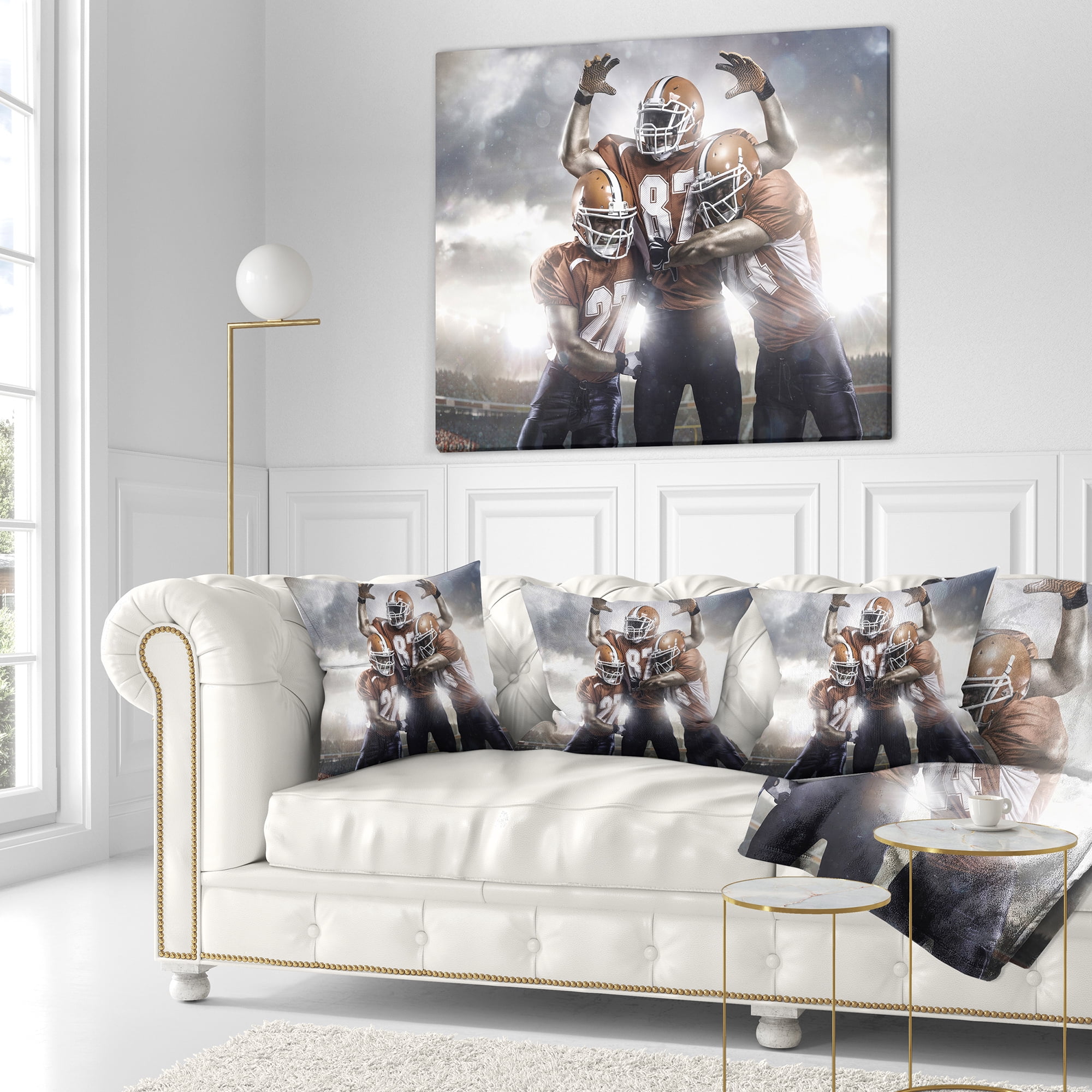 Designart American Footballer in Action - Sport Throw Pillow - 18x18