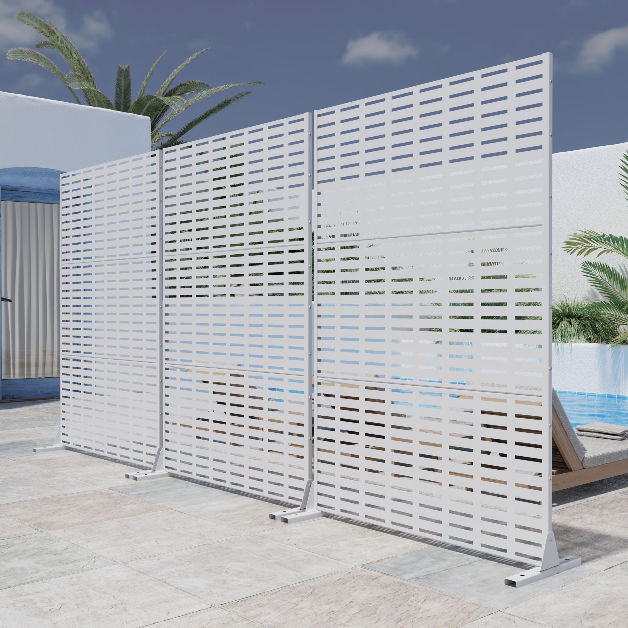 MAYEERTY 72*47" Outdoor White Metal Privacy Panel Screen for Patio, Rect Grid Pattern