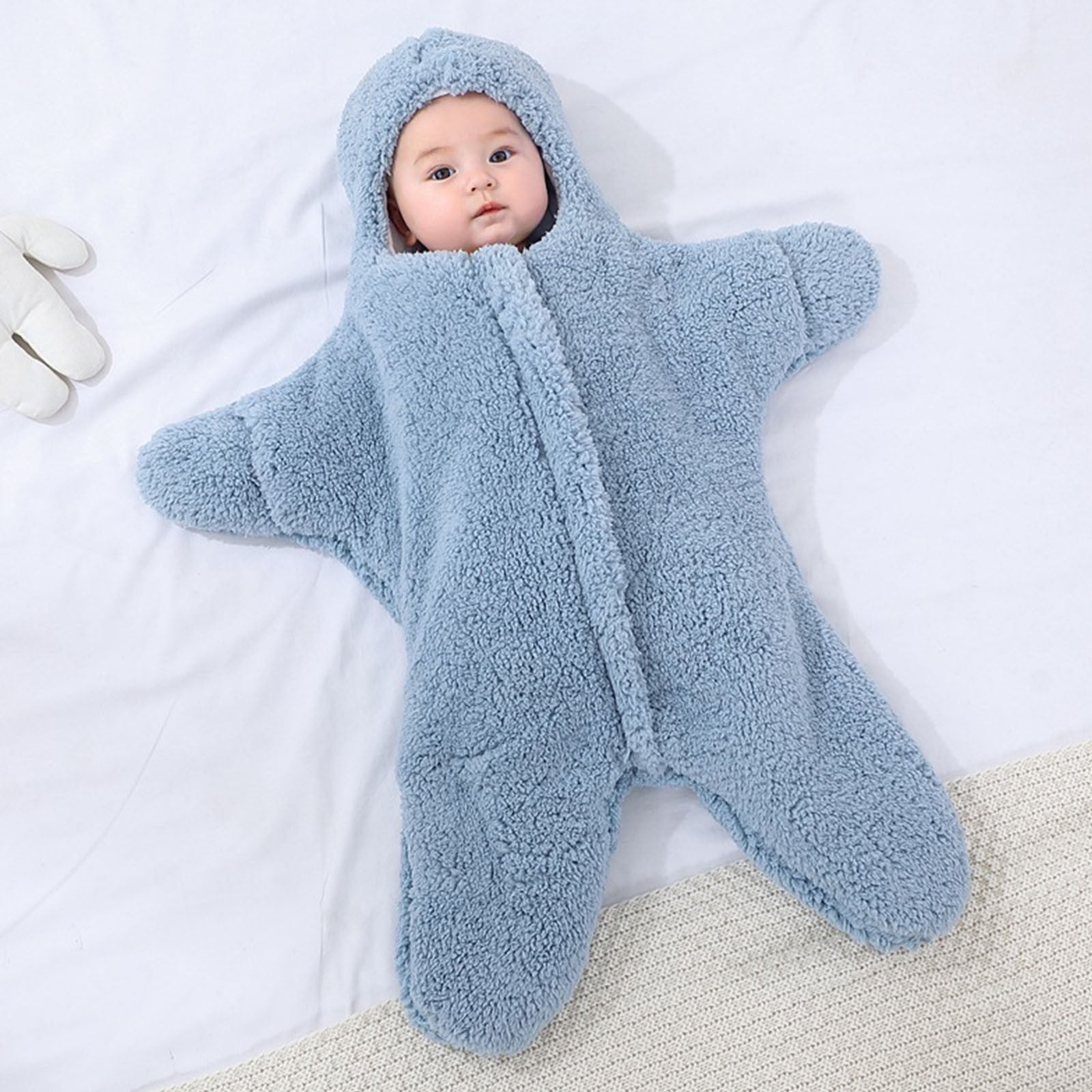 Baby Sleep Sack Boys Girls Fleece Winter Sleeping Long Sleeve Onesies Pajamas Star-Fish Warm Sleeping Bag Snowsuit, Blue, 9 Months