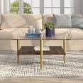thumbnail image 2 of Evelyn&Zoe Otto 32" Wide Square Coffee Table with Faux Walnut Shelf, Brass, 2 of 6