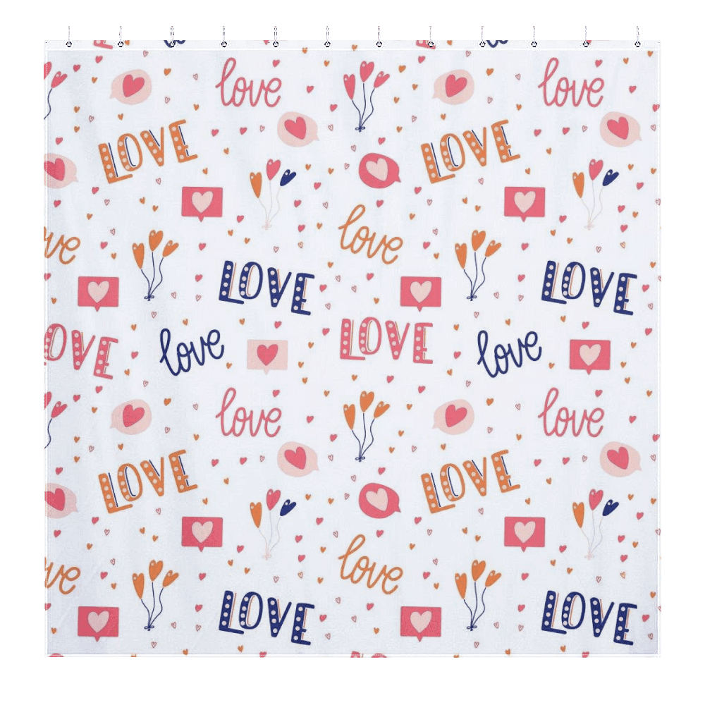 Valentine's Day Shower Curtain Set Love Print Home Decor Curtain with 12 Hooks Odorless