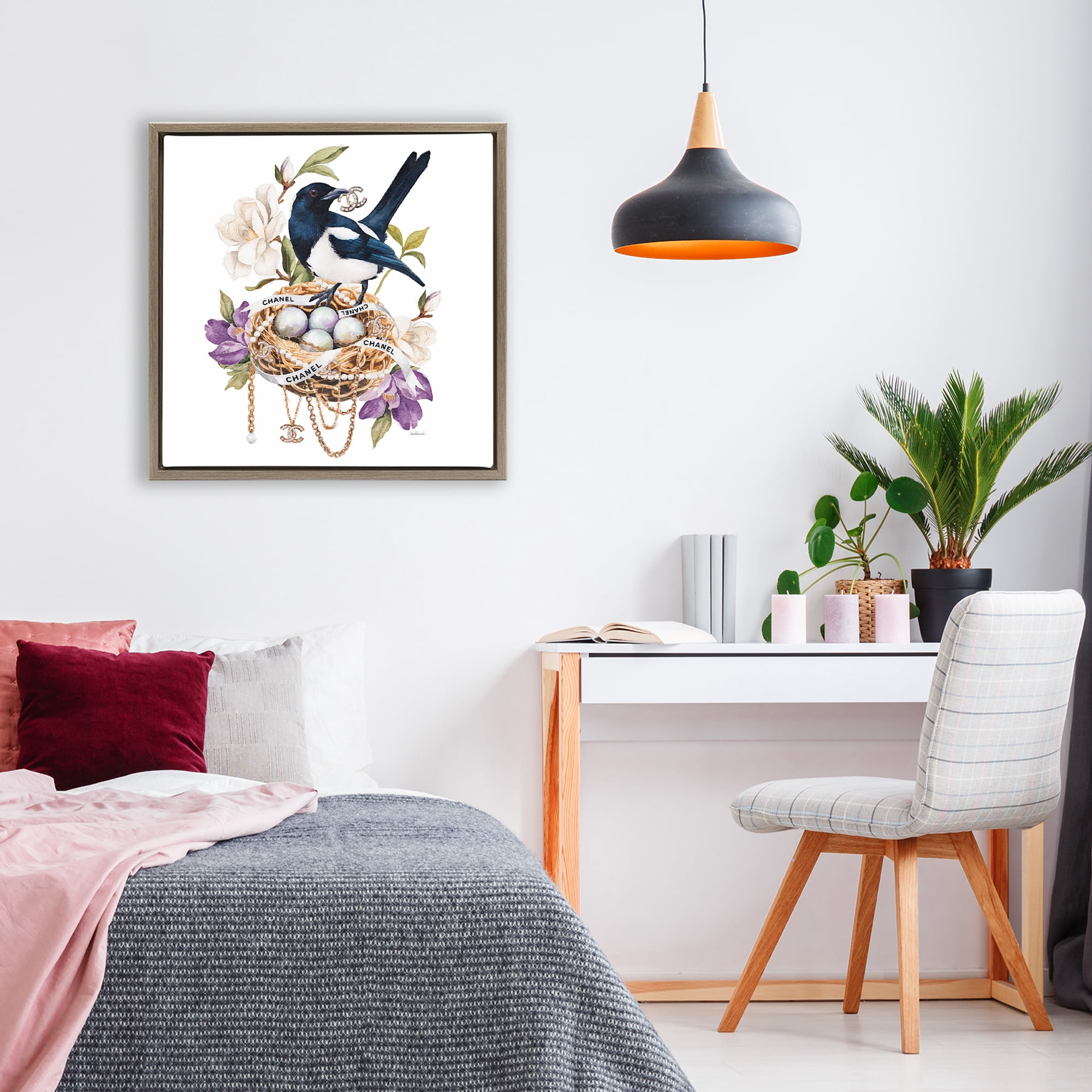 Stupell Industries Glam Birds Nest Magnolia Brown Framed Floater Canvas Wall Art, design by Amanda Greenwood
