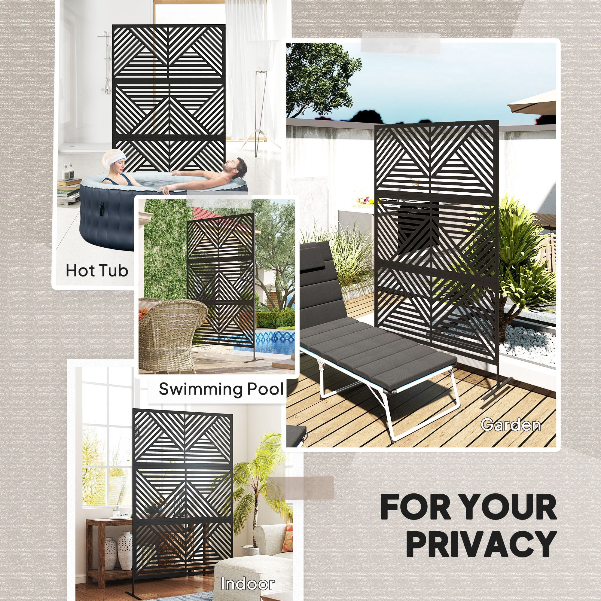 Alvantor Freestanding Outdoor Privacy Fence Screen Black Metal Rhombus Decorative