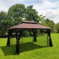 thumbnail image 6 of 13x10 Outdoor Patio Gazebo Canopy Tent With Ventilated Double Roof And Mosquito net(Detachable Mesh Screen On All Sides),Suitable for Lawn, Garden, Backyard and Deck,Brown Top, 6 of 14