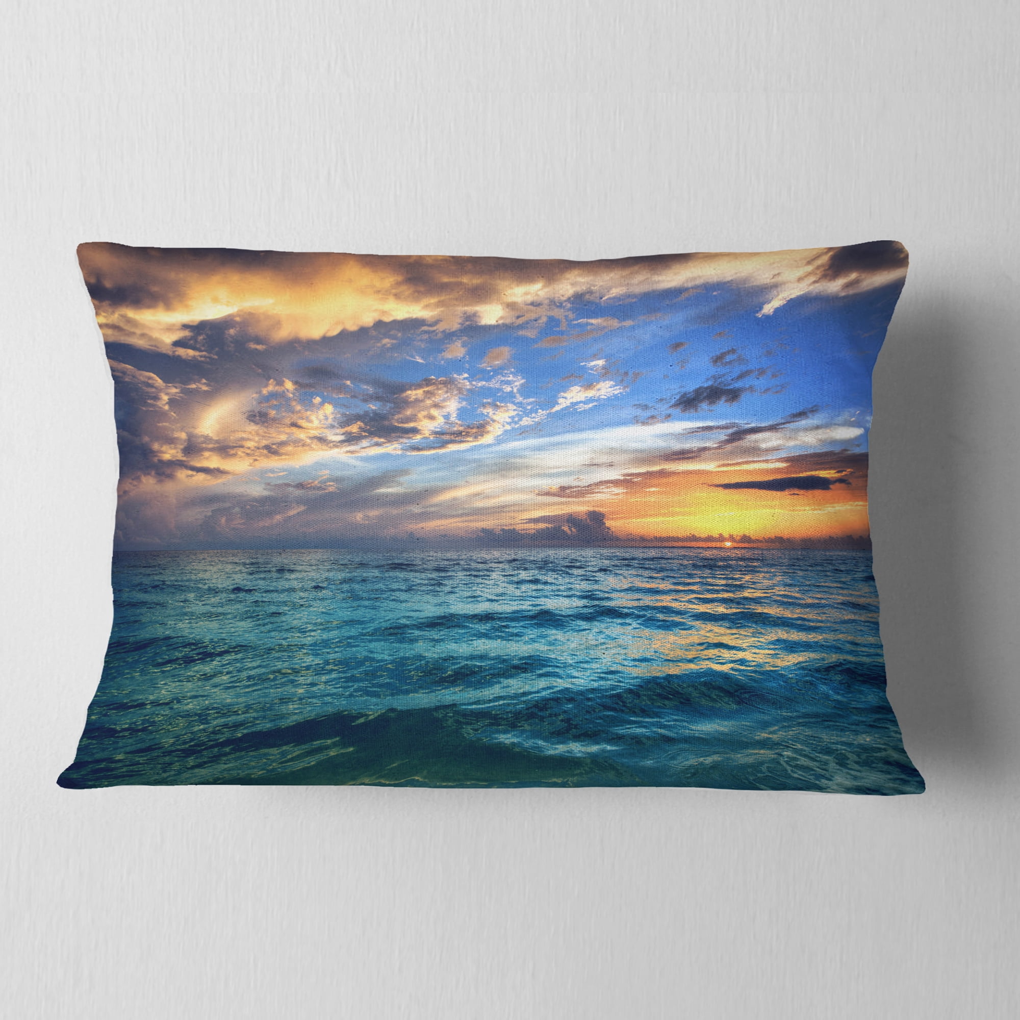 Designart 12" x 20" Blue Polyester Throw Pillow