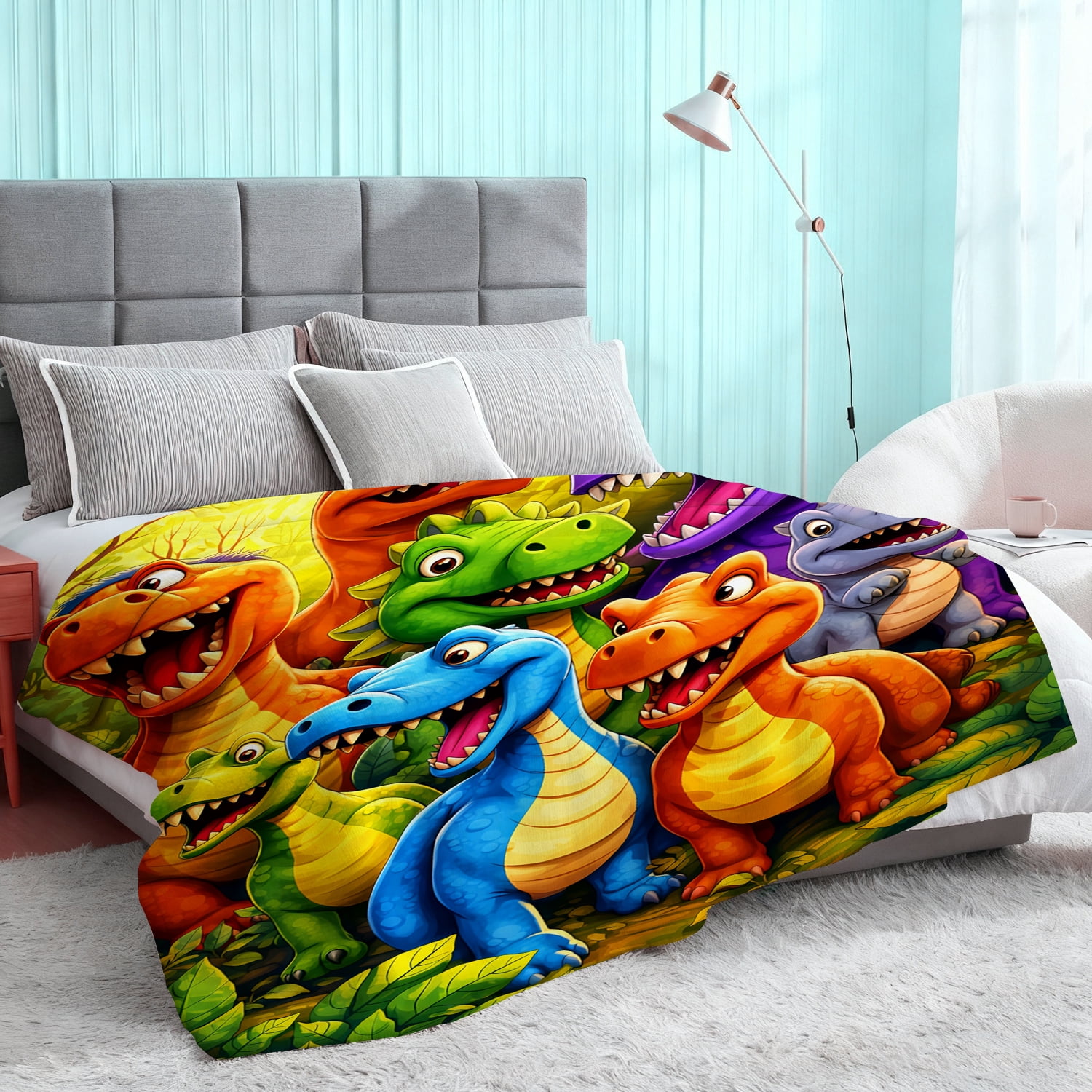Dinosaur Blanket Throw Cute Dinosaurs Stuff Blankets Plush Cozy Soft Flannel Bedding Dinosaurs Gifts for Dinosaur Lovers Women Adults Sofa Couch Bed Room Decor 50"X40"