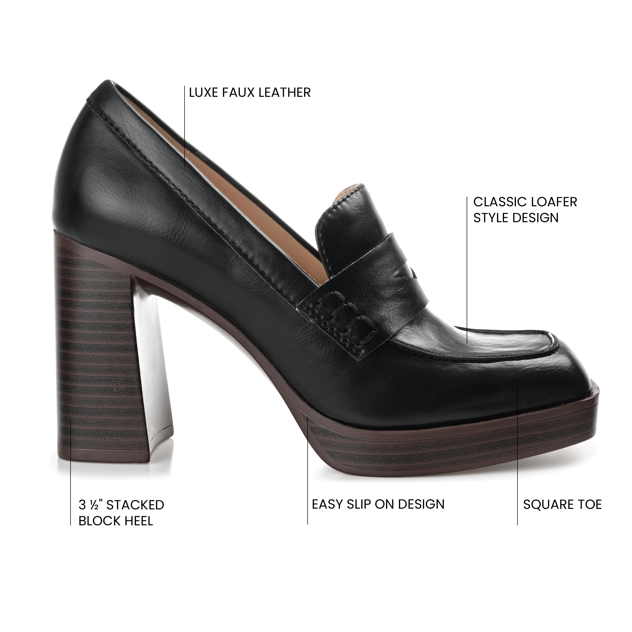 Journee Womens Ezzey Loafer Mid Stacked Heel Square Toe Pumps, Widths Available