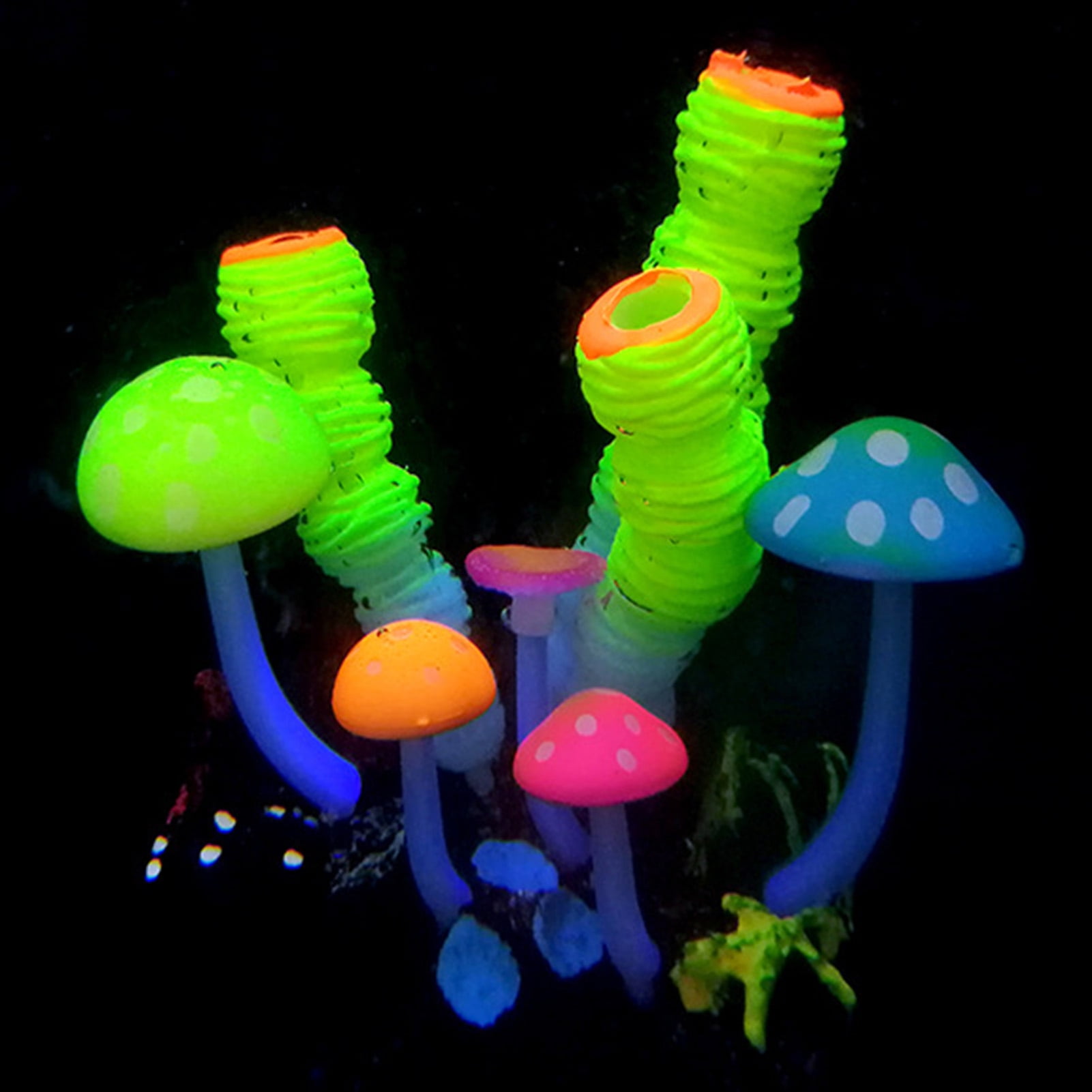 Ludlz Aquarium Decorations, Glowing Coral Plant Ornaments for Betta Fish Tank Decorations, Glow Mushroom Decor