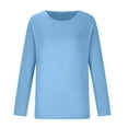 thumbnail image 7 of Idoravan Womens T Shirts Long Sleeve Crew Neck Basic Tee Women's Fall Fashion Long Sleeve Stretch Slim Fitted Sexy Basic Tee T-Shirt Blouse Solid Tops Light Blue M, 7 of 7