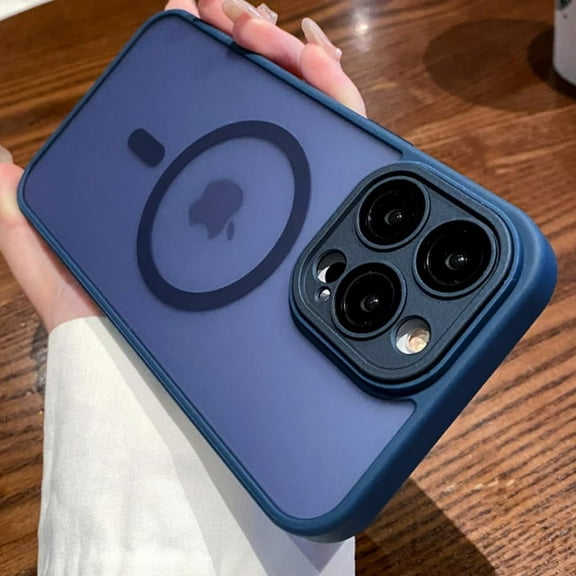 Matte Magnetic for iPhone 15 Pro Max Case Compatible with Magsafe, with Camera Lens Protector, [Drop Tested]  Hard Slim Translucent Cover Phone Case (Navy Blue,for 15 Pro Max)