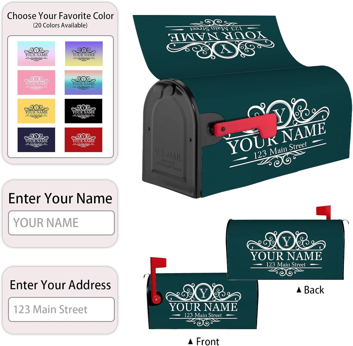Custom Mailbox Covers Magnetic Add Photo Logo Family Name House Address Text Customized Mailbox Post Cover Double-Sided Printing Waterproof for Festival Holiday Outdoor Decor Garden Yard
