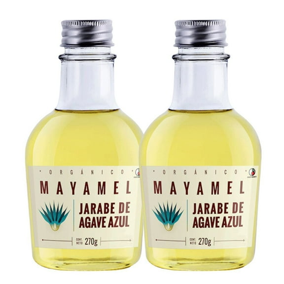 Jarabe de agave Mayamel orgánico y vegano. Sin conservadores, ni gluten, ni lácteos, ni azúcar. 2 botellas de 270 g.
