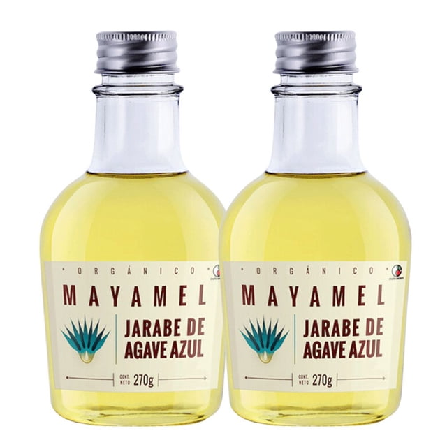 Jarabe de agave Mayamel orgánico y vegano. Sin conservadores, ni gluten, ni lácteos, ni azúcar. 2 botellas de 270 g.